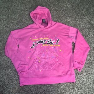 Mens Pink Graphic Sp5der Hoodie